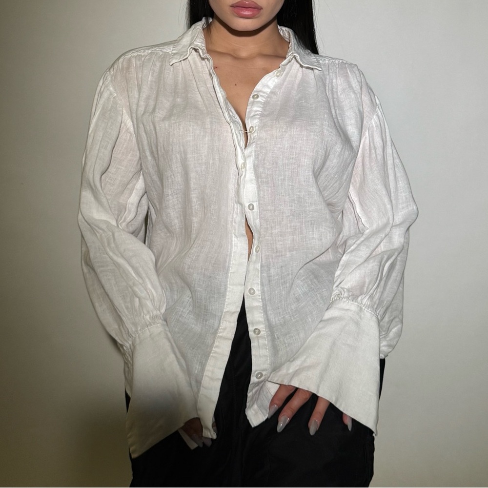 Shona Joy Lola Linen Balloon Sleeve Shirt in Rice